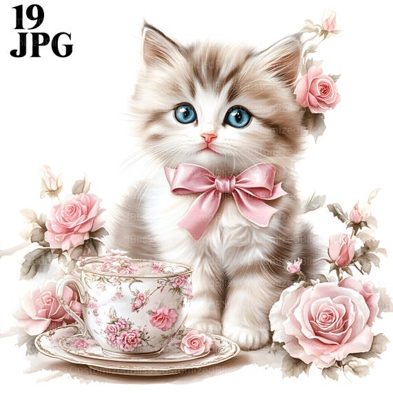 19 かわいい猫、みすぼらしいシックな子猫、水彩画の子猫、猫の