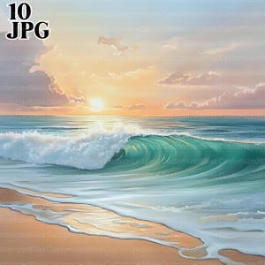 10 imágenes prediseñadas de playa pastel, imágenes prediseñadas de océano, imágenes prediseñadas de olas, JPG de alta calidad, imágenes prediseñadas de acuarela, diario basura, descarga digital, manualidades de papel