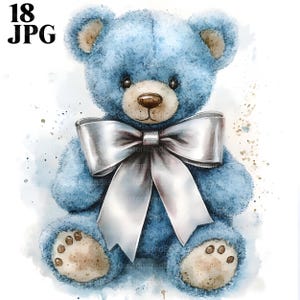 18 Blue Teddy Bear Clipart, Teddy Bear Nursery, High Quality JPGs, Watercolor Clipart, Junk Journal, Digital Download, Paper Craft, Clip Art