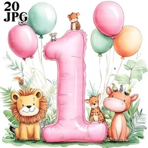 20 imágenes prediseñadas del primer cumpleaños de un bebé, JPG de alta calidad, gráficos de deseos para bebés, invitaciones de cumpleaños, diario basura, descarga digital, imágenes prediseñadas para bebés