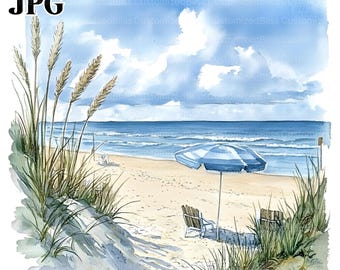 16 Beach Scene Clipart, Beach Clipart, Summer Clipart, High Quality JPGs, Watercolor Clipart, Junk Journal, Digital Download, Paper Craft