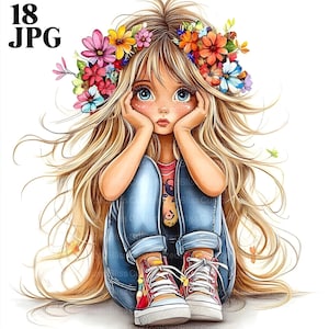 18 Funny Girls Clipart, Quirky Girl, Cartoon Girl, High Quality JPGs, Watercolor Clipart, Junk Journal, Digital Download, Paper Craft