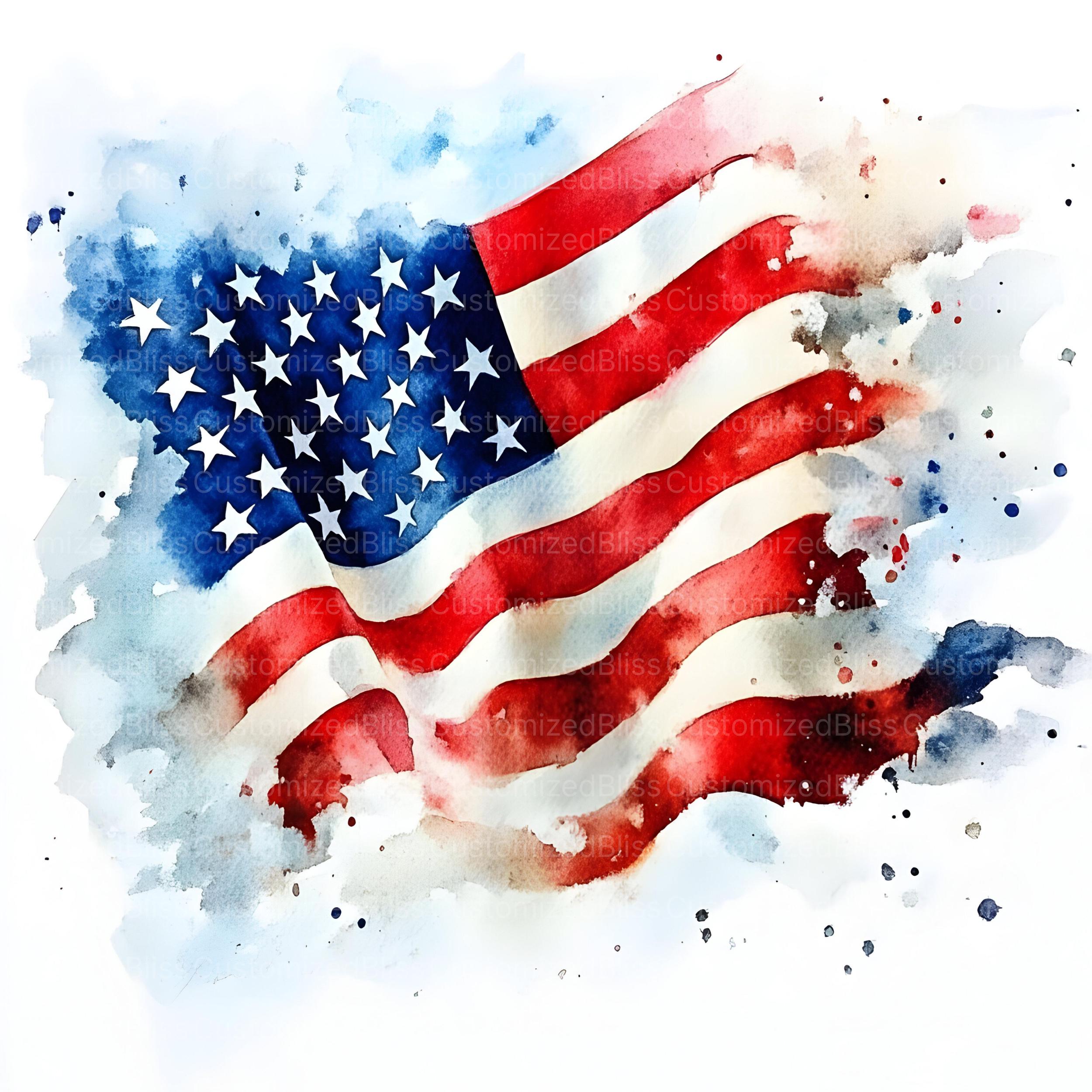 Watercolor American Flag Clipart, 16 High Quality Jpgs, 4th of July ...