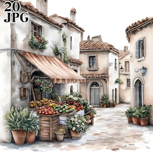 20 Italian Village Streets Clipart, Village Clipart, Italian Clipart, Countryside Clipart, High Quality JPGs, Junk Journal, Digital Download