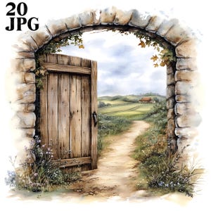 20 Portas no Campo Clipart, Portas Rústicas Clipart, Estradas do Campo Clipart, JPGs de Alta Qualidade, Diário de Lixo, Download Digital, Papel Artesanal