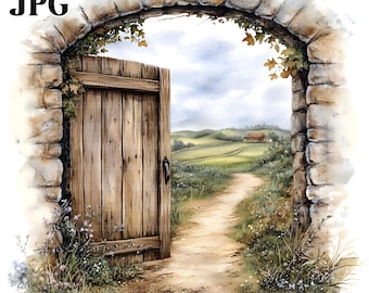 20 Doors on Countryside Clipart, Rustic Doors Clipart, Country Lanes Clipart, High Quality JPGs, Junk Journal, Digital Download, Paper Craft