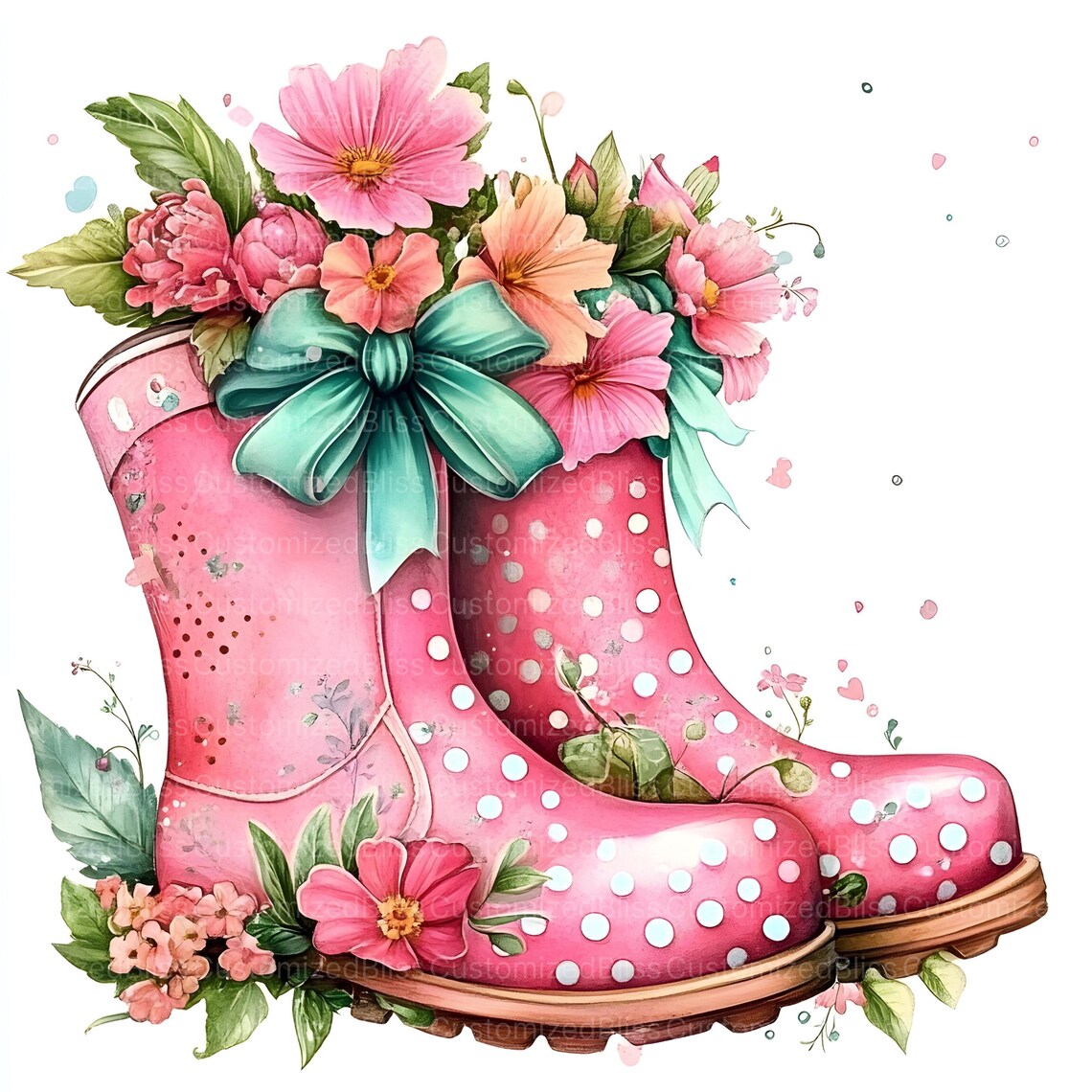 Polka Dot Rain Boots Clipart, Rubber Boots, Garden Clipart, Spring ...