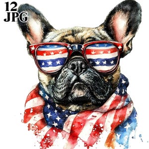 4th of July Dog Clipart, 12 High Quality JPGs, Patriotic Clipart, Independence Day, High Quality JPGs, Digital Download, Commercial Use