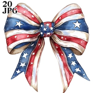20 noeuds patriotiques Clipart, drapeau des Etats-Unis, clipart noeud 4 juillet, Girly 4 juillet, clipart ruban patriotique, fichiers JPG de haute qualité, téléchargement numérique