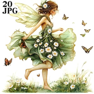 20 Forest Fairy Clipart, Green Fairies Clipart, High Quality JPG, Watercolor Clipart, Junk Journal, Digital Download, Paper Craft, Printable
