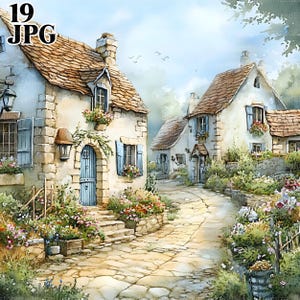 19 rustieke dorp clipart, mooi dorp, European Village, Old Village, Stone House clipart, Junk Journal, digitale download, glinsterende clip art, JPG