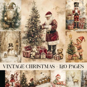 Beige vintage kerst, junkjournaalkit, afdrukbare dagboekpagina's, digitaal papier, rustiek kerstjournaal, kortstondige papieren