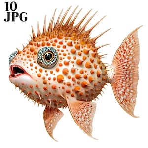 Bellissimo pacchetto di clipart di pesce palla 10 clipart di pesce, clipart di vita marina, diario spazzatura, download digitale, clipart di acquerello, clip art JPG