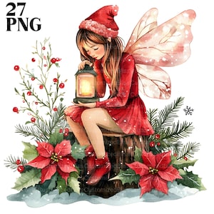 Christmas Fairy Clipart Bundle, Fairies Christmas Clipart, Christmas Png Bundle, Fantasy Clipart, Transparent Background, Commercial Use