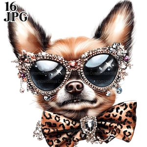 Chihuahua Clipart, Leopardenmuster Clip Art, süße Chihuahua Prinzessin, Hund Clipart, Welpe, hochwertige JPGs, Junk Journal, digitaler Download