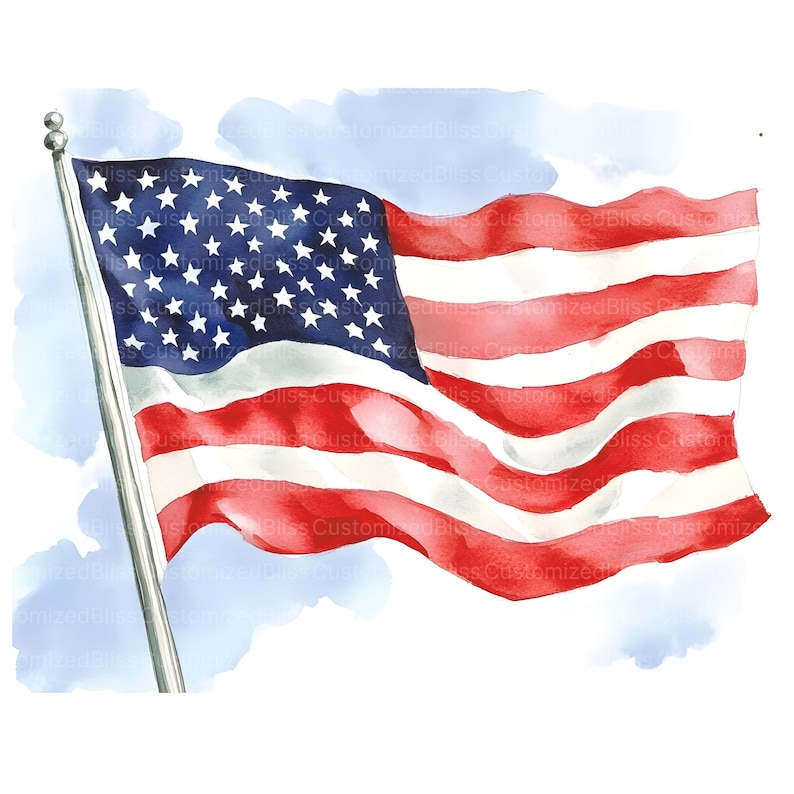 Watercolor American Flag Clipart, 16 High Quality Jpgs, 4th of July ...