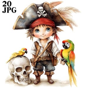 20 Cartoon Pirate Clipart, Cute Pirates Print, High Quality JPGs, Watercolor Clipart, Junk Journal, Digital Download, Paper Craft, Clip Art