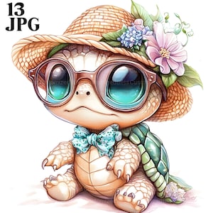 Süße Meeresschildkröte Clipart, Aquarell Schildkröte, Meer Clipart, Meer Clipart, 13 hochwertige JPGs, Junk Journal, digitaler Download, Papiermodelle