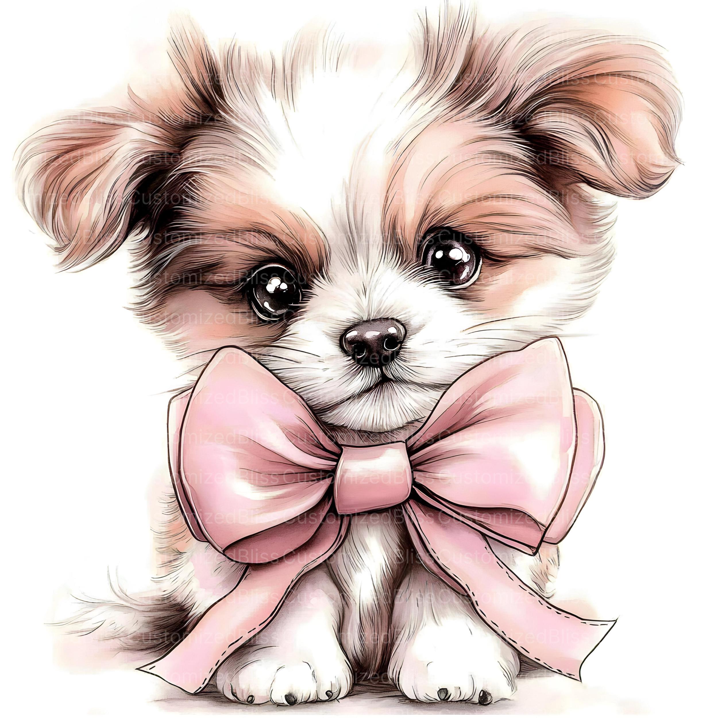 20 Puppy Clipart With Pink Bow, Cute Dog Illustration, Bow Clipart, Dog ...