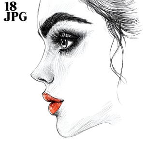18 Woman Face Clipart, Face Line Art, Abstract Face, High Quality JPGs, Watercolor Clipart, Junk Journal, Digital Download, Paper Craft