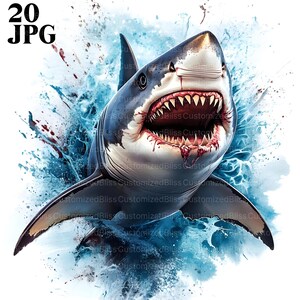 Clipart requin, 20 fichiers JPG de haute qualité, graphiques de requin, graphiques océaniques, faune marine, vie marine, créatures marines, téléchargement numérique
