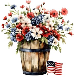 Fourth of July Flower Bucket Clipart, 18 High Quality Watercolor JPG ...