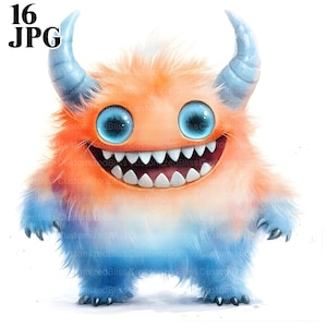 Niedliches Flauschiges Monster Clipart Bundle, 16 hochwertige JPGs, Craft Art, Kartenherstellung, Clip Art, Digitale Papiermodelle, Scrapbooking, Junk Journal