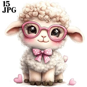 Lamm Clipart, 15 hochwertige JPGs, Lustige Schaf Brille Frühling Ostern Kartenherstellung, Babyparty, druckbare Aquarell Clipart, Junk Journal