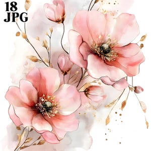 Bundle de 18 cliparts abstrait fleur rose, fleurs roses cendrées, fleurs roses blush, JPG de haute qualité, journal indésirable, créations en papier téléchargement numérique