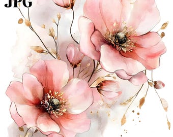 18 Abstract Pink Flower Clipart Bundle, Dusty Rose Florals, Blush Pink Flowers, High Quality JPG, Junk Journal, Digital Download Paper Craft