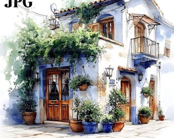 20 French House Clipart, Summer Landscape Clipart, High Quality JPGs, Watercolor Clipart, Junk Journal, Digital Download, Paper Craft