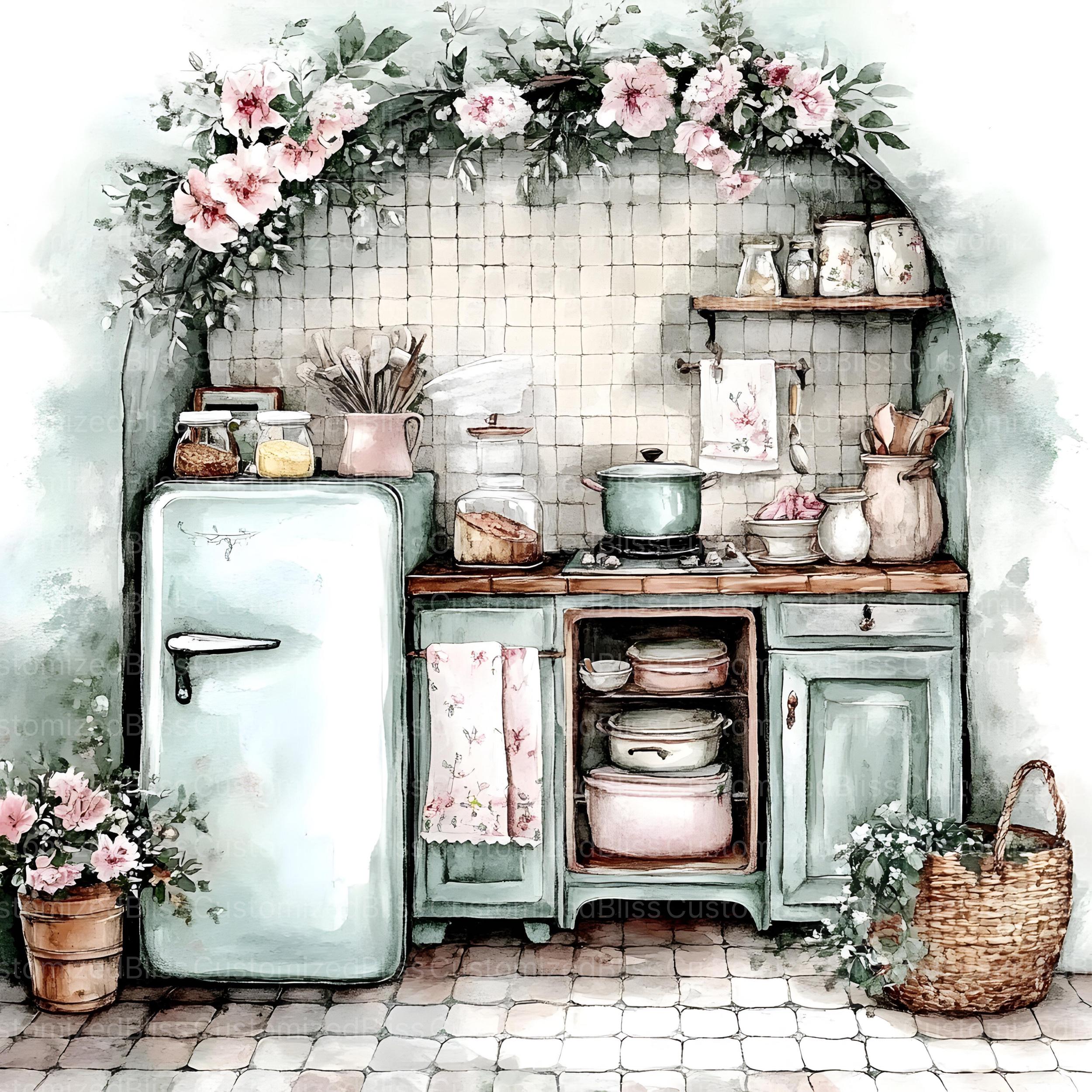20 Shabby Chic Floral Kitchen Clipart, Watercolor Kitchen, High Quality ...