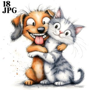 Grillige vriendschap clipart, 18 high-res aquarel jpg's ongewenste tijdschriften, scrapbooking, kaarten maken, digitale downloadkit, fantasie, eigenzinnig