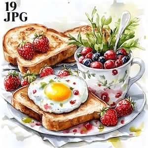 19 Clipart petit déjeuner brunch, Clipart brunch, nourriture Clipart, JPG de haute qualité, des cliparts aquarelle, Junk Journal, téléchargement numérique, créations en papier
