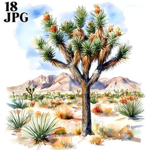 18 Joshua Tree Clipart, Joshua Tree Print, Desert Tree, Desert Clipart, Watercolor Tree, Watercolor Clipart, Junk Journal, Digital Download