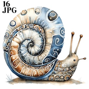 16 Clipart mandala escargot, clipart escargot art folklorique, motif nordique scandinave, clipart aquarelle, Junk Journal, téléchargement numérique, JPG
