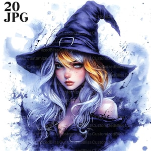 20 Fantasy Hexe Porträt Clipart, Hexe Clipart, hochwertige JPG, Aquarell Clipart, Junk Journal, digitaler Download, Papier Handwerk ClipArt