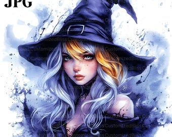 20 Fantasy Witch Portrait Clipart, Witch Clipart, High Quality JPG, Watercolor Clipart, Junk Journal, Digital Download, Paper Craft Clip Art