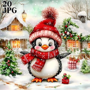 20 kerstpinguïn clipart, vakantie pinguïns, schattige pinguïn, winter clipart, hoge kwaliteit aquarel jpg's, Paper Craft, digitale download