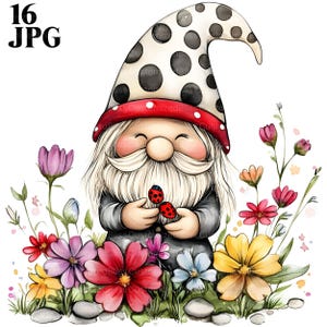 16 Spring Gnome Clipart, Garden Gnome, Floral Gnome Clipart, Cute Garden Gnome, Junk Journal, Paper Craft, Digital Download, Printable JPG