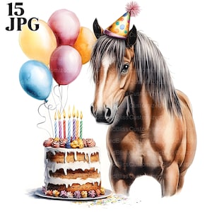 15 Pferde Geburtstag Clipart, Geburtstag Pferde Clipart, Pferde-Geburtstagsparty, hochwertige JPGs, Kartenherstellung, Papierhandwerk, kommerzielle Nutzung
