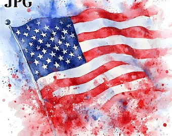 18 Watercolor American Flag Clipart, USA Flag Clipart, Patriotic USA Flag, 4th of July Clipart, Patriotic Clipart, High Quality JPG, Digital