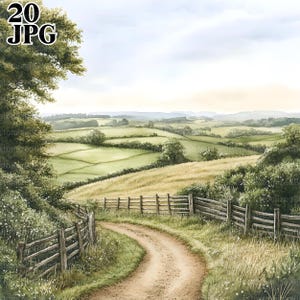20 Country Lanes Clipart, Countryside Clipart, Paisagem Clipart, JPG de alta qualidade, Aquarela Clipart, Junk Journal, Digital Download Craft