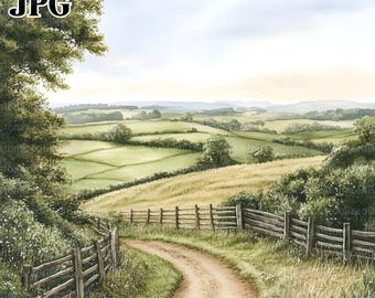 20 Country Lanes Clipart, Countryside Clipart, Landscape Clipart, High Quality JPG, Watercolor Clipart, Junk Journal, Digital Download Craft