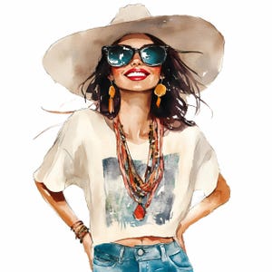 Patron Lady Clipart, 30 fichiers JPG aquarelles de haute qualité, Fashion Girl, téléchargement numérique, papier artisanal Junk Journal usage Commercial Images imprimables