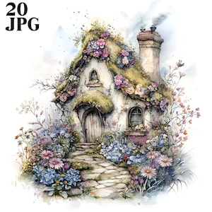 20 Clipart di casette delle fate, Clipart di fate carine, JPG di alta qualità, Clipart di acquerelli, Diario spazzatura, Download digitale, Artigianato di carta
