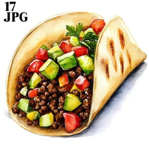 17 Tasty Taco Clipart, Watercolor Taco, Fast Food Clipart, High Quality JPG, Watercolor Clipart, Junk Journal, Digital Download, Paper Craft