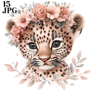 15 Leopard Clipart, Leopard Baby Clipart, Baby Tier Clipart, afrikanische Tiere, hochwertige JPG, Junk Journal, digitaler Download Papierhandwerk