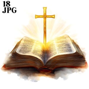 18 heilige bijbel clipart, bijbel met gouden kruis clipart, hoge kwaliteit jpg's, aquarel clipart, junk Journal, digitale download, Paper Craft