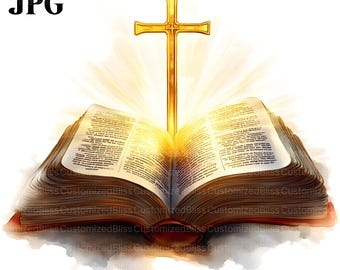 18 Clipart della Sacra Bibbia, Clipart della Bibbia con Croce Dorata, JPG di alta qualità, Clipart ad acquerello, Diario di scarto, Download digitale, Lavoretti di carta